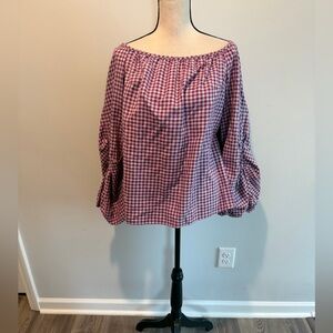 Guest Editor Gingham Plaid Off the Shoulder Top Bell Sleeve Women’s size Large